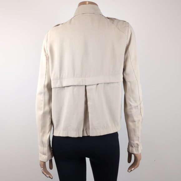 Zara Basic Waterfall Blazer Jacket Moto Draped Khaki Neutral Open Front Flowy - Picture 6 of 14